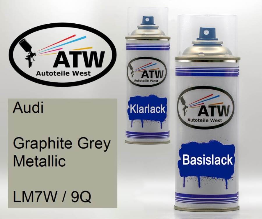 Audi, Graphite Grey Metallic, LM7W / 9Q: 400ml Sprühdose + 400ml Klarlack - Set, von ATW Autoteile West.